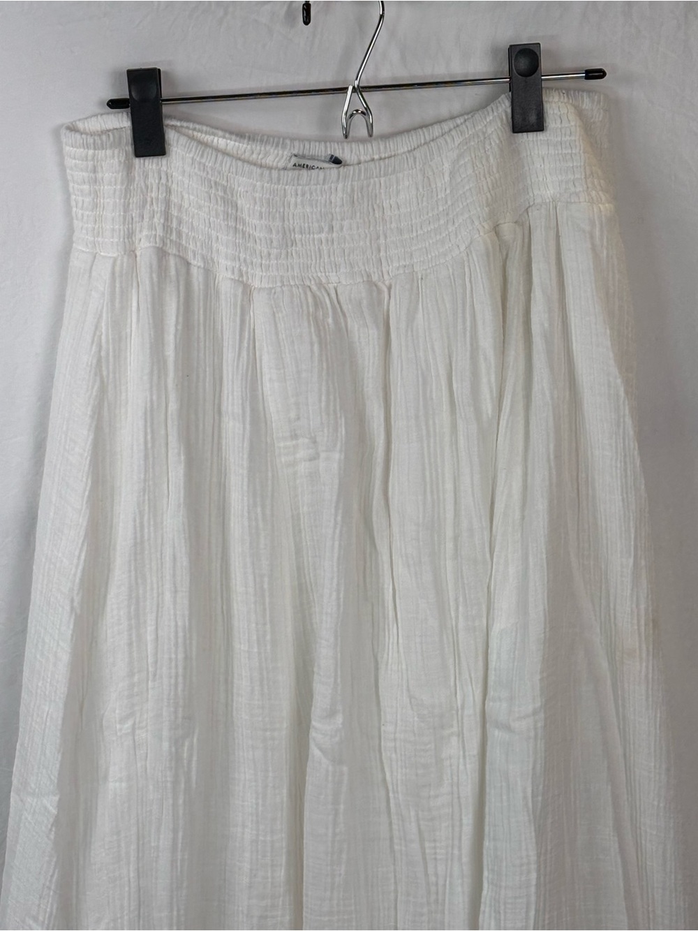 American Eagle Outfitters large White Maxi Skirt with Smocked Waist Ruffle Hem - Picture 2 of 12
